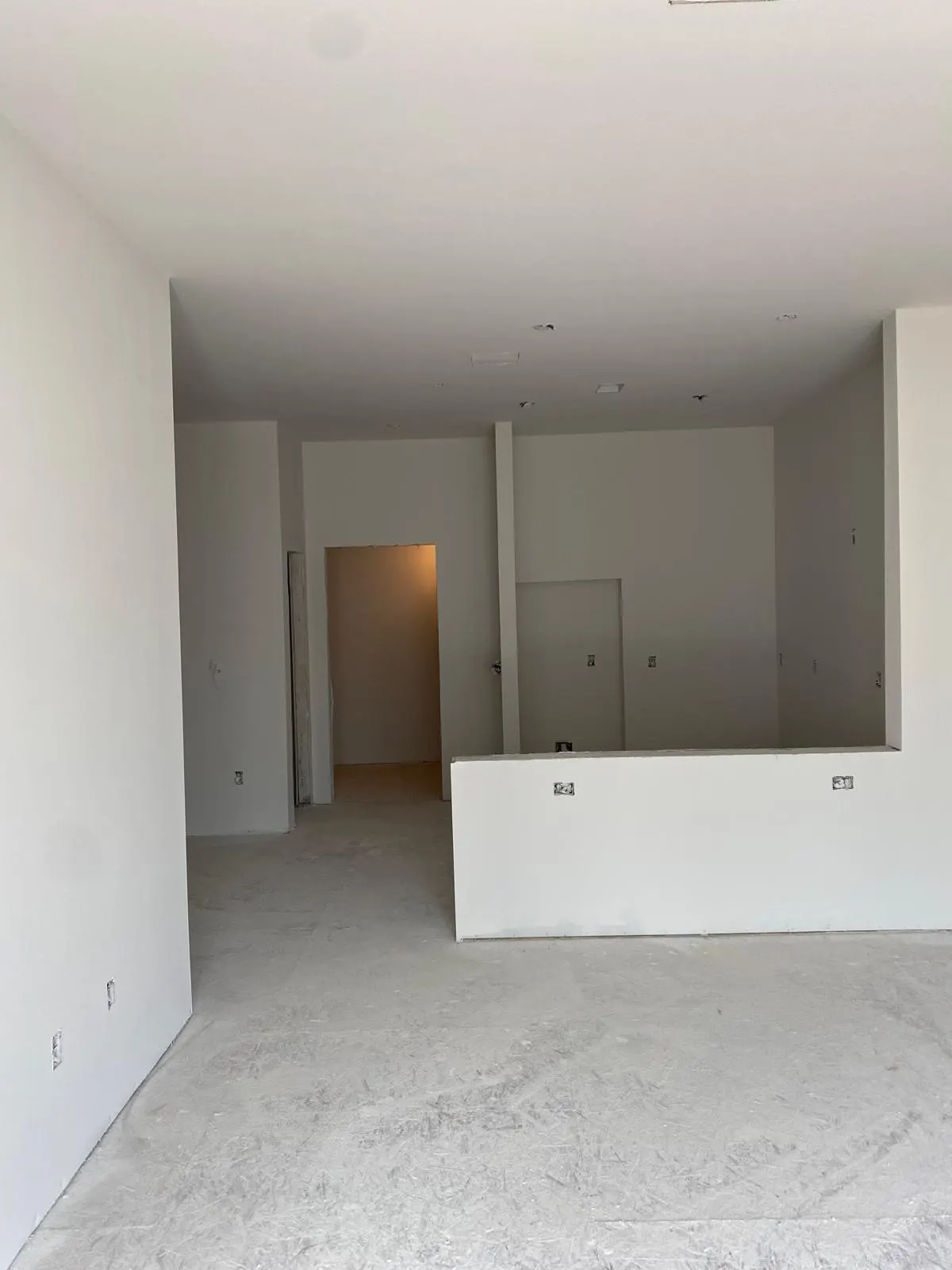 Apartment room with freshly primed white walls